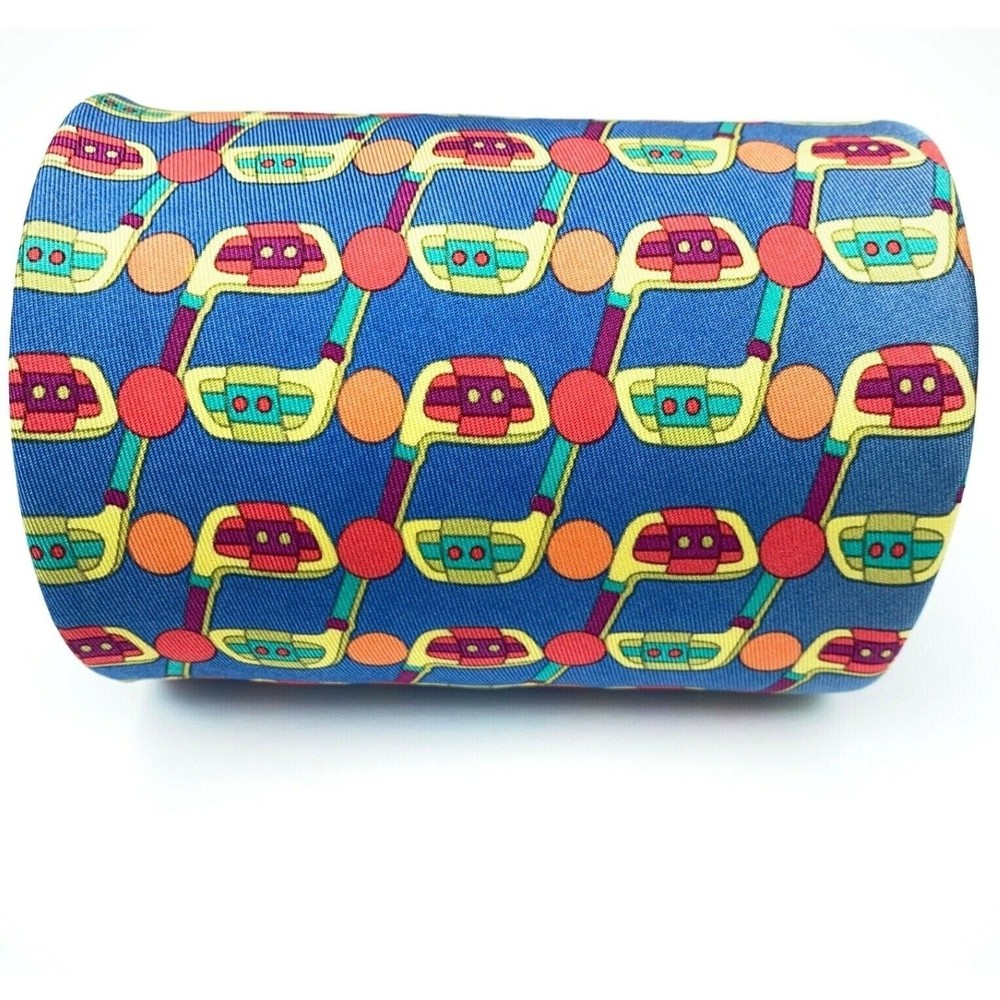 Nazareno Gabrielli Tie Blue Multicolor Golf Clubs Sport Woven Mens Silk Necktie - Picture 3 of 10